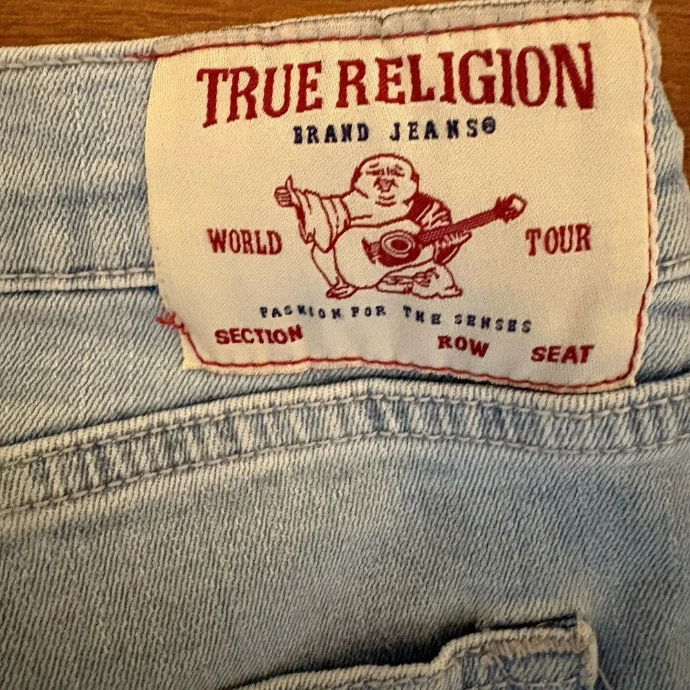 True Religion Rocco Moto Jeans Mens 36x32 Light Wash Relaxed Skinny Denim